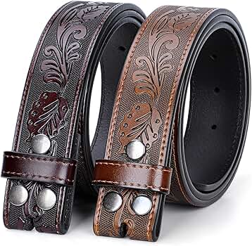 SANSTHS 2 Pack Western Belts for Men without Buckle, Cowboy Belt