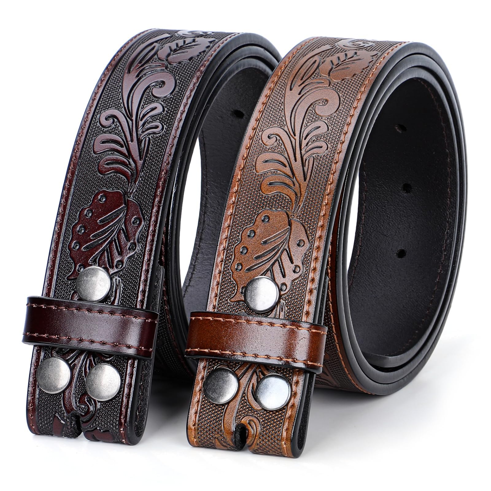 SANSTHS2 Pack Western Belts for Men without Buckle, Cowboy Belt for Buckle Western Leather Belt Straps for Jeans