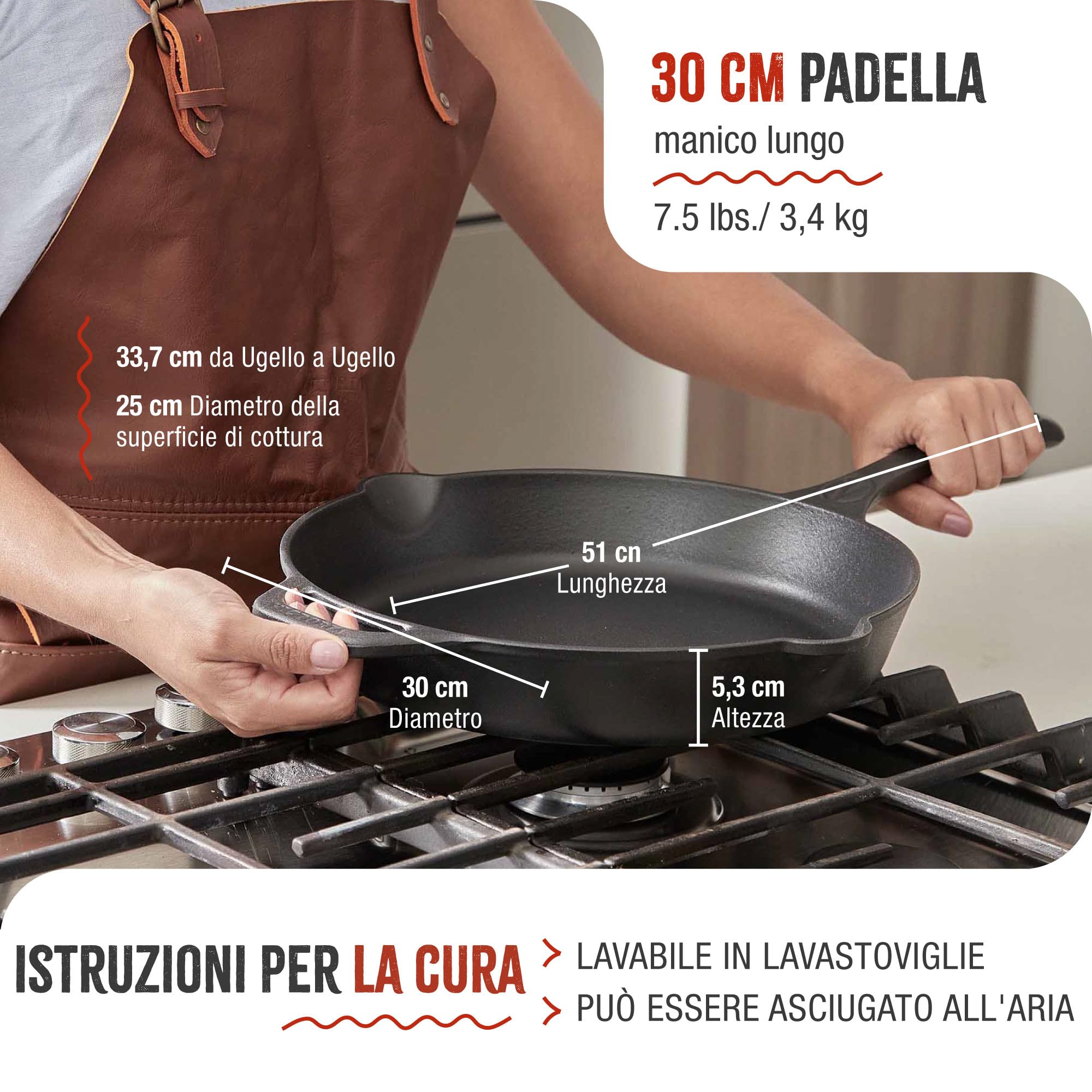 VICTORIA Padella in Ghisa Smaltata Induzione da 30cm, Adatta per, Fuoco, Barbecue, Forno, Vetroceramica e Gas, Cast Iron Skillet Senza Sostanze Tossiche, Senza PTFE e PFOA