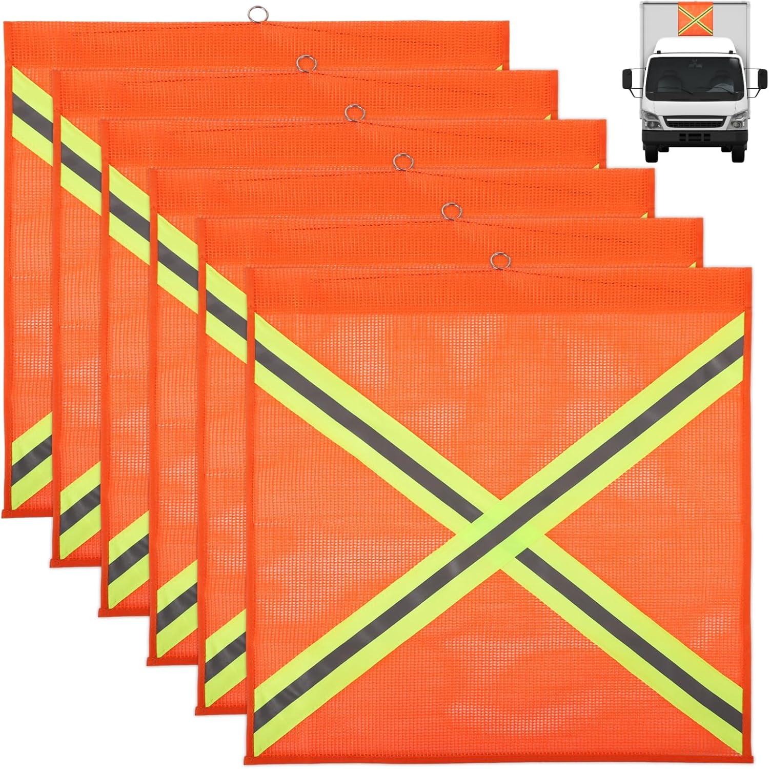 6-Piece Set Of 18 Cross-Reflective Safety Flags, Orange Pvc Mesh For Trucks, Trailers, And Kayaks