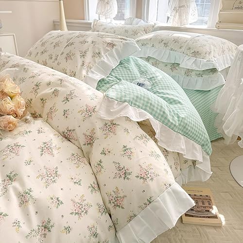 Miniatura 66 de VM VOUGEMARKET Linda funda de edredón de fresa tamaño matrimonial, juego de ropa de cama de frutas 3 piezas, funda de colcha de algodón color crema