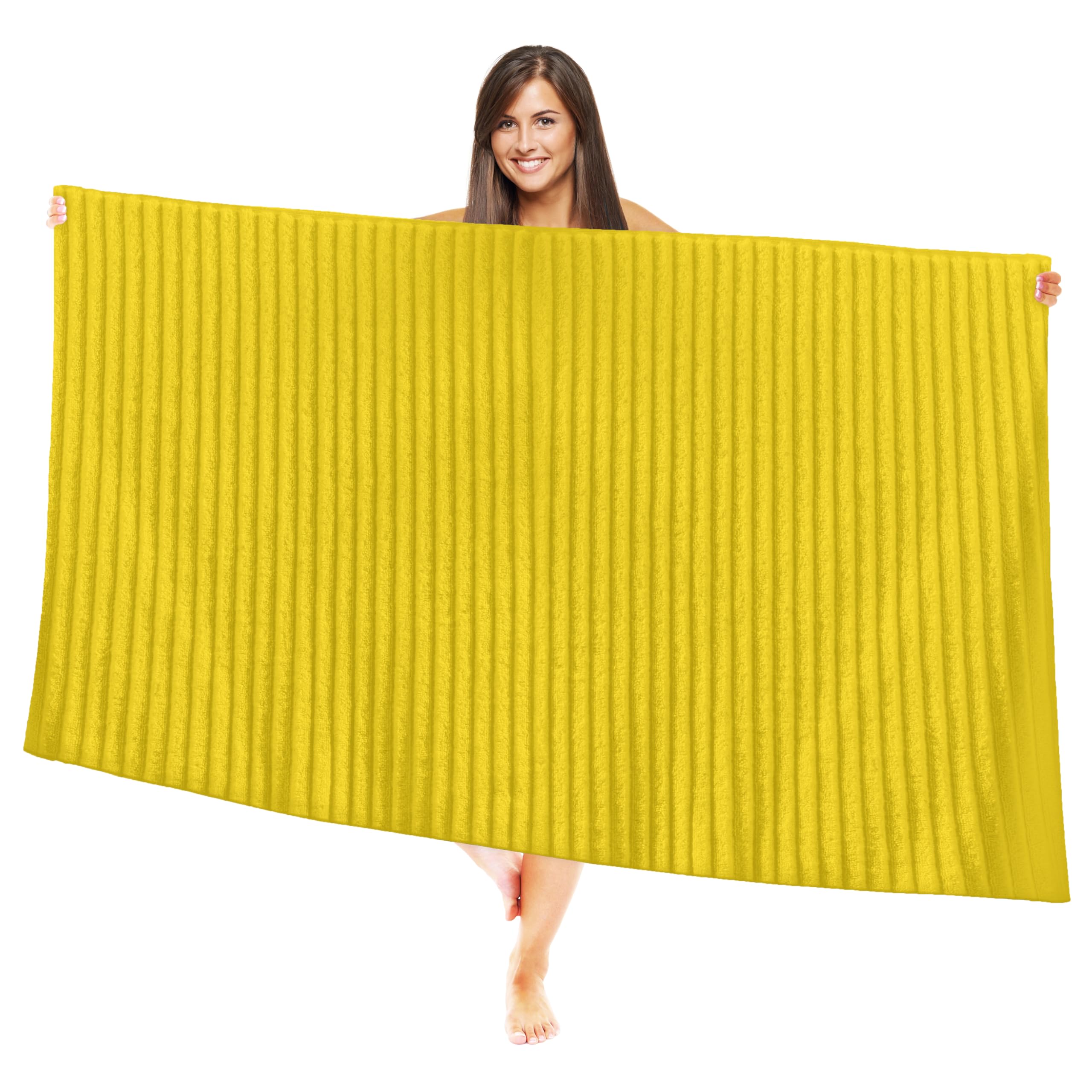 Elegant Comfort 100% Turkish Cotton Corduroy Ribbed Luxury Jumbo Bath Towel Ultra Soft - 35 x 70 Inch - Luxury Spa Premium Hotel Quality Highly Absorbent and Quick Dry Large Bath Towel, Yellow