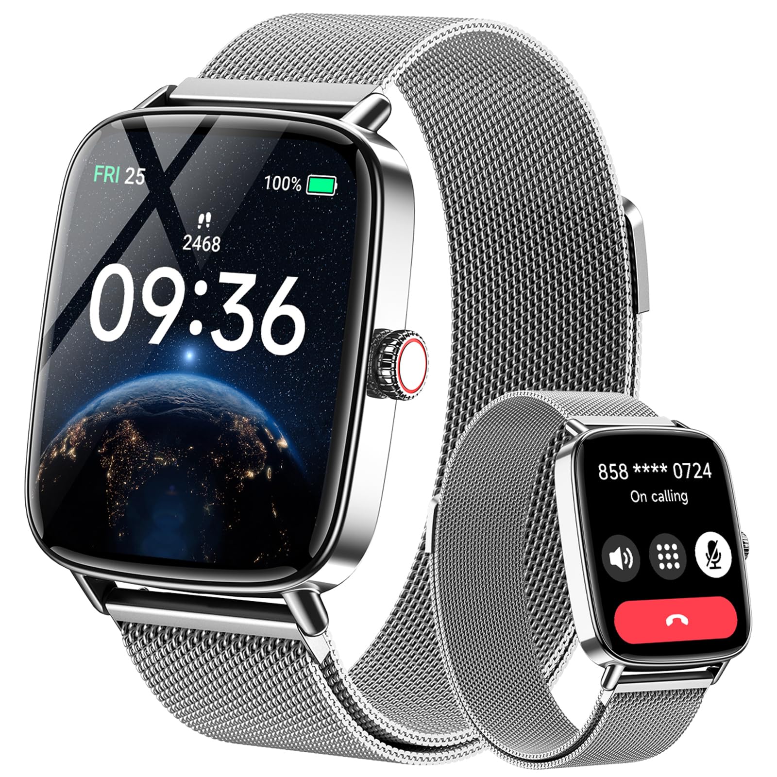 Gydom Smartwatch Herren mit Telefonfunktion 1.85" HD Damen Metall Fitnessuhr Fitness Tracker Herzfrequenz/SpO2/Schlaf/IP68 Wasserdicht Sportuhr Schrittzähler Uhr für Android iOS Silver