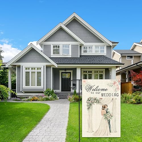 Miniatura 5 de Bandera de bienvenida a nuestra boda para jardín, decoración de patio de bienvenida de boda, letrero romántico para patio de boda, fiesta de boda,