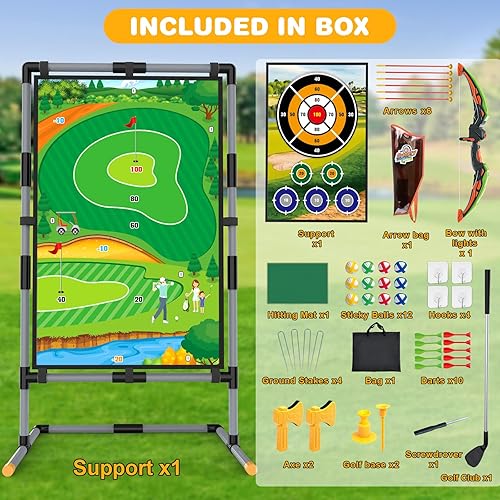 Miniatura 5 de Juego de astillado de golf  Alfombrilla de doble cara con soporte, divertido juego de práctica para niños y adultos, uso en interiores y exteriores