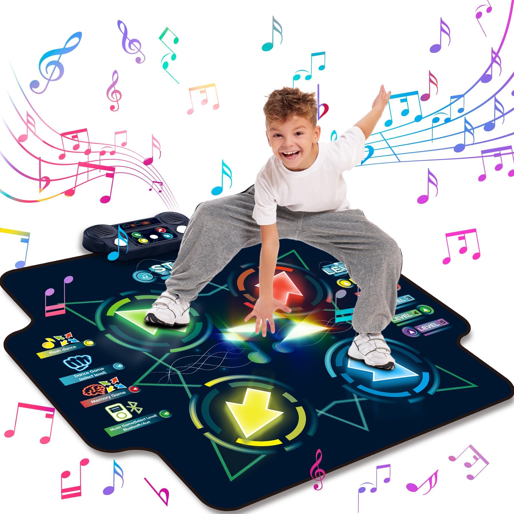 Kid Dance Mat - Lights Up Dance Mats with Bluetooth for 4-8 Year Old Kids, Electronic Dance Pad with Built-in Music 5 Levels 4 Mode, Gifts for Children, Black