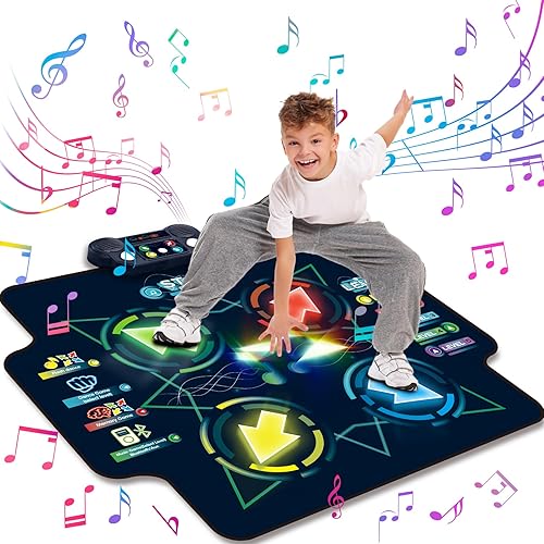 Kid Dance Mat - Lights Up Dance Mats with Bluetooth for 4-8 Year Old Kids, Electronic Dance Pad with Built-in Music 5 Levels 4 Mode, Gifts for Children