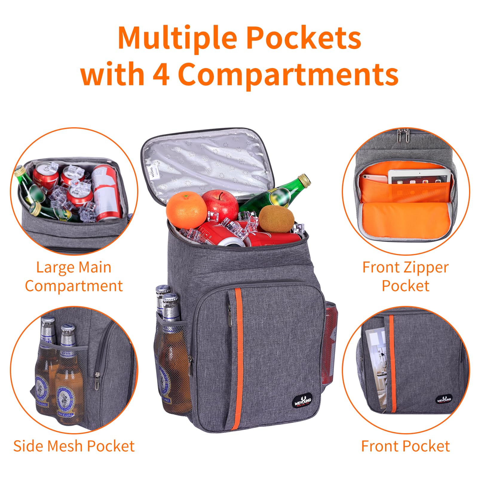 23L Zaino termico frigo, borsa frigo termica Porta Pranzo Zaino frigo termico portatile,mantiene il cibo caldo o freddo, adatto per campeggio, spiaggia, picnic, barbecue, eventi (Grigio)