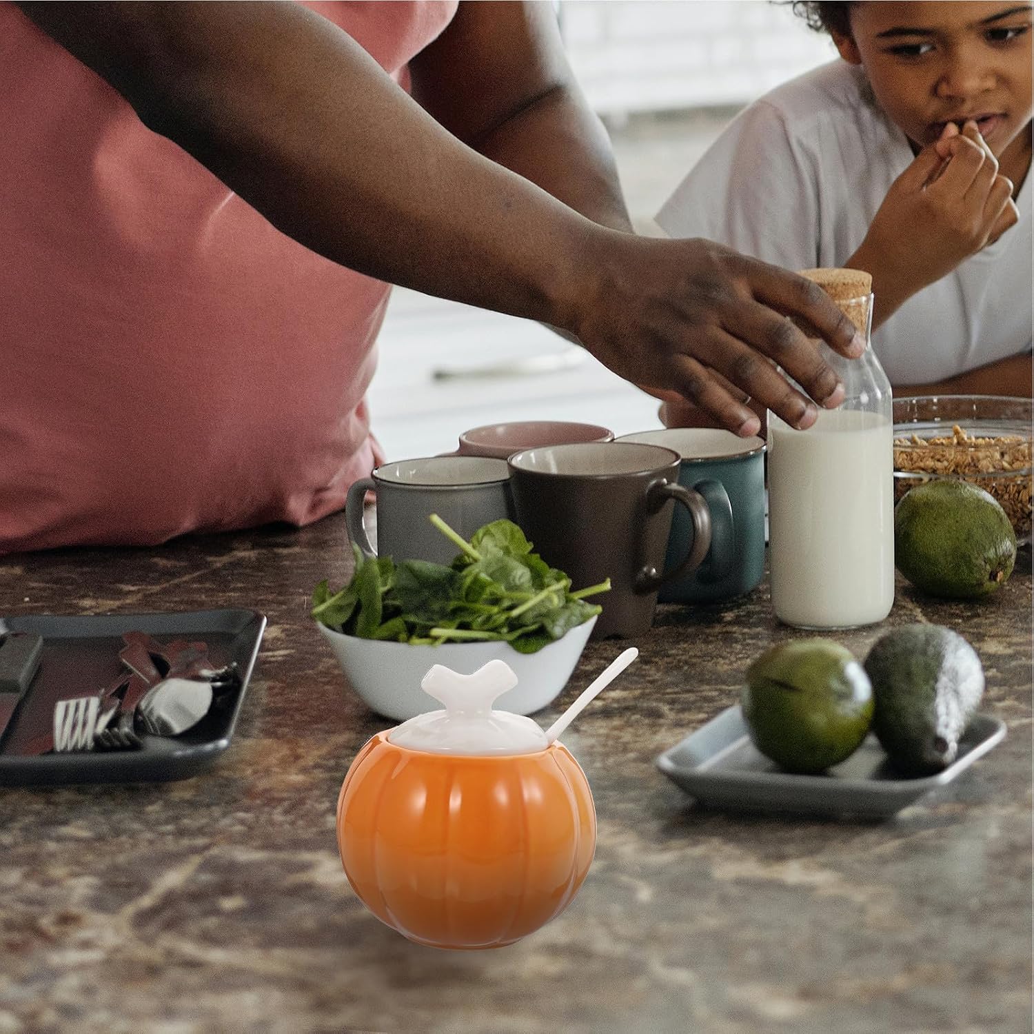 Vaguelly Pumpkin Shape Ceramic Seasoning Jar for Salt and Spice Storage