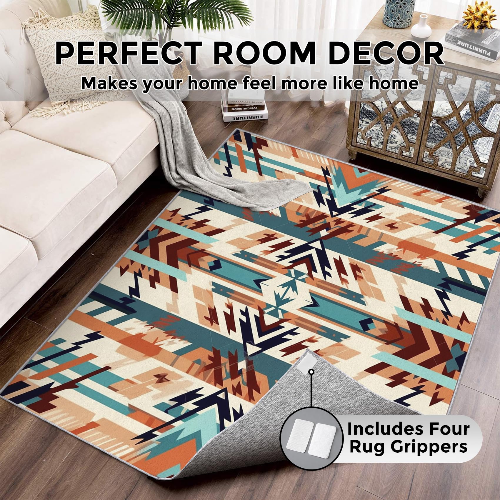 Generico Tappeto Salotto Sud-Ovest 120 x 120 cm, Tappeto Nativi Americani Navajo, Antiscivolo Pelo Corto Lavabili per Camera da Letto Cucina Bagno P-&100