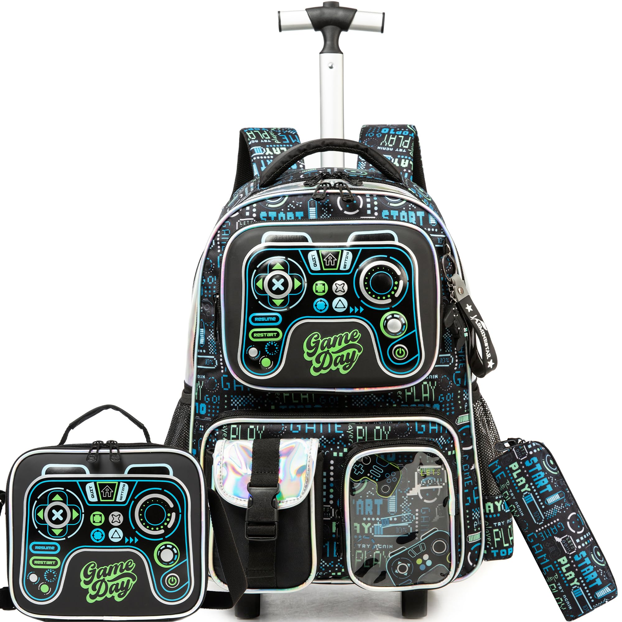 HTgroce Mochila Escolar con Ruedas Niño, Astronautas Mochilas Escolares Con Ruedas 6 años,Traiga un Estuche para lápices y una Bolsa para el Almuerzo
