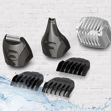 Remington All-in-One Grooming Kit, Lithium Powered, 8 Piece Set with Trimmer, Men's Shaver, Clippers, Beard and Stubble Combs, PG6025, Black