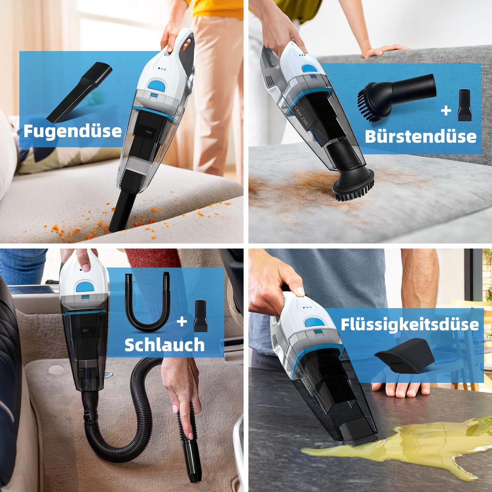 Anktel Handstaubsauger Testsieger mit Ladestation -PowerClean2300- Handstaubsauger Akku Kabellos Nass&Trocken mit Waschbar HEPA-Filter Handsauger Beutellos Staubsauger Ersatzfilter