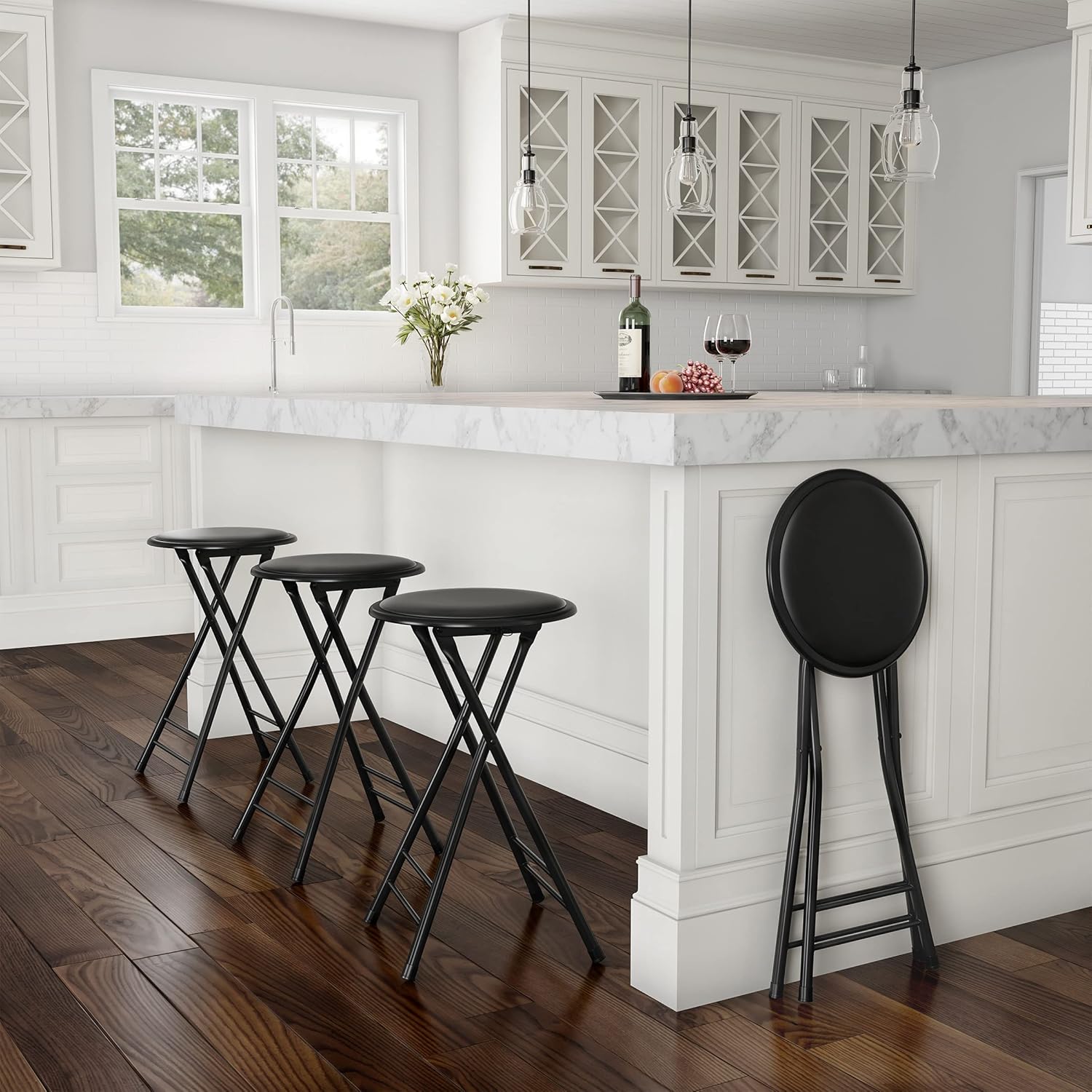 🛒 Crazy Deals Counter-Height Bar Stool – Heavy-Duty 24-Inch Backless Folding Chair with 300 LBS Capacity for Kitchen or Rec Room by Trademark Home Collection (Black)