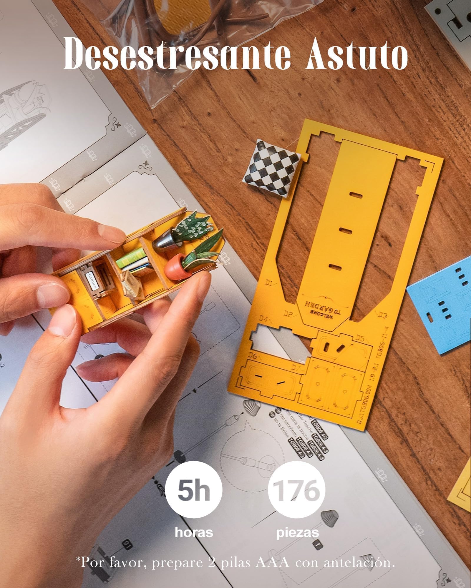 ROWOOD Book Nook Kit Gardenhouse, Booknook DIY Miniaturowy zestaw do domu ze światłem LED, podpórki do książek, zestawy modeli dla dorosłych do budowania, 3D, drewniane puzzle, regał na książki