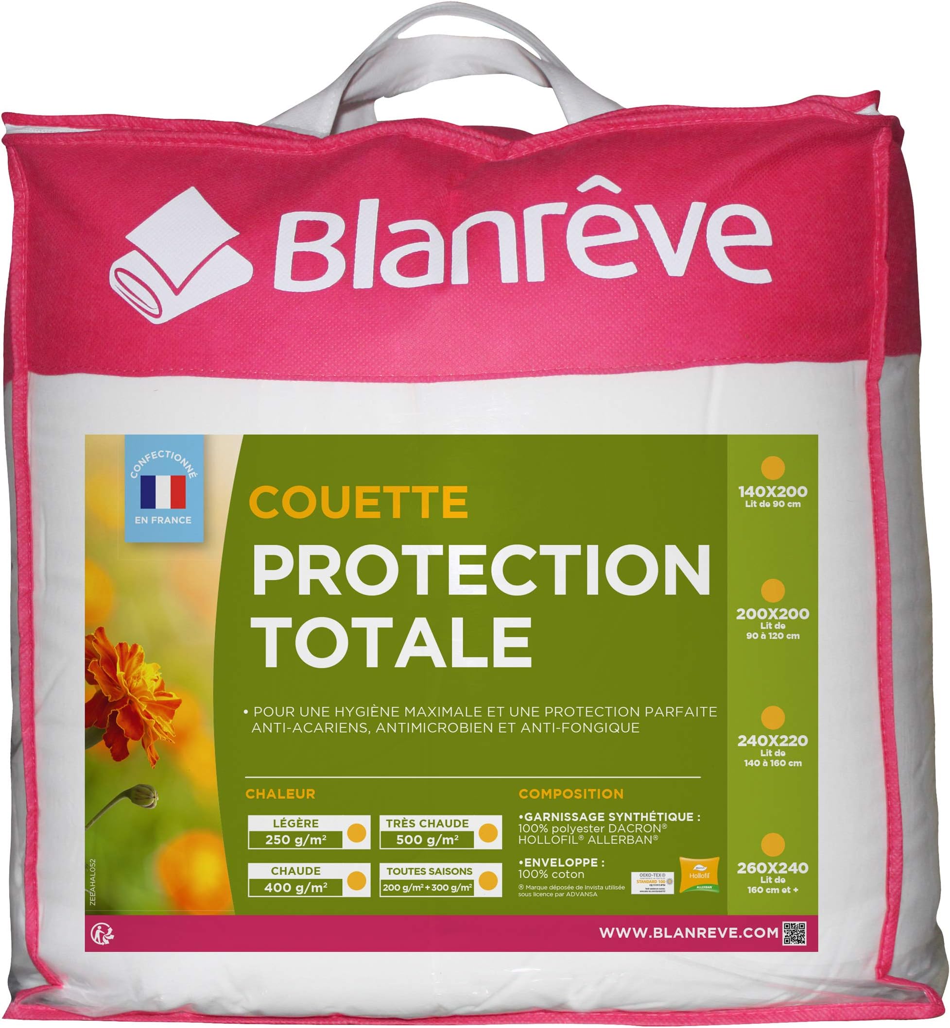 Blanrêve cthalvd001420 Duvet Hollofil Allerban Lightweight Cotton 140 x 200 cm White
