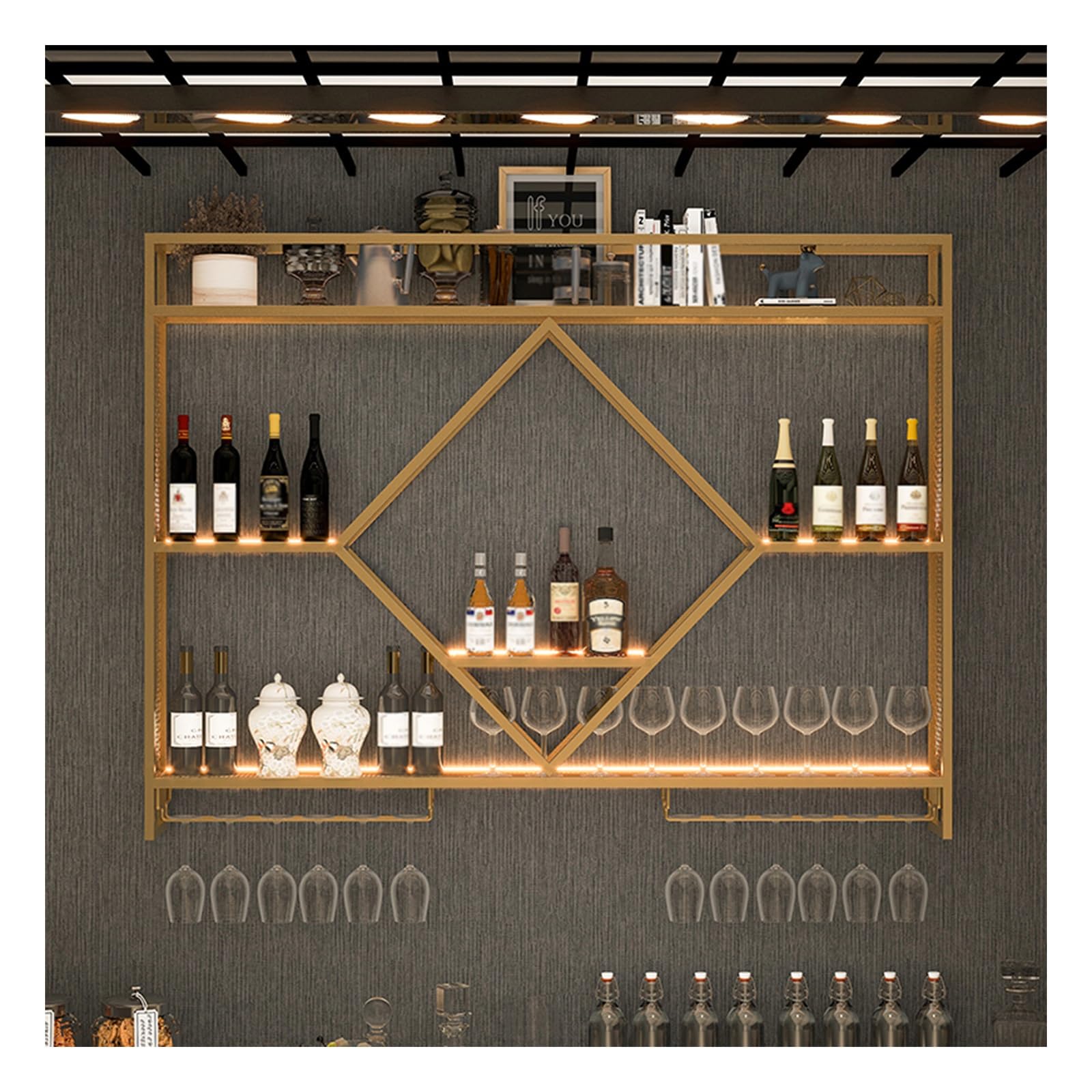 Étagère à vin murale LED en fer pour illuminer vos bouteilles de bar