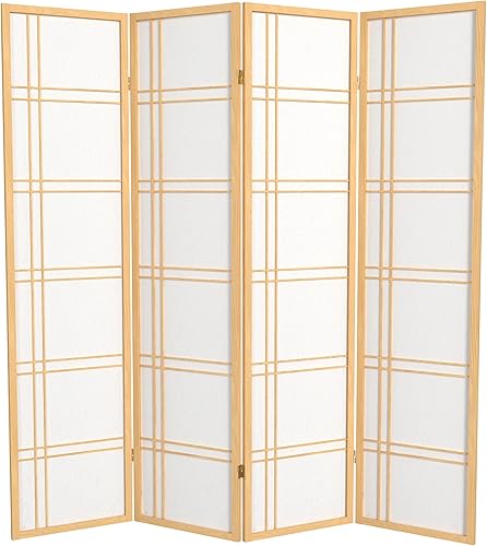 Oriental Furniture - Pantalla Shoji de doble cruz de 6 pies de alto, natural, 4 paneles