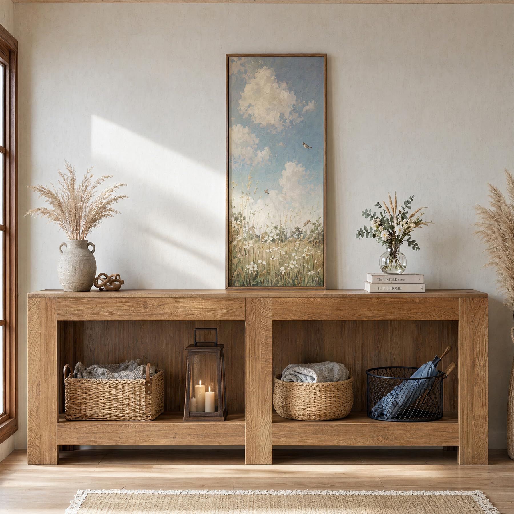 Tribesigns Konsolentisch mit Stauraum 200cm, Landhaus-Stil, Flur Wohnzimmer | Holz, einfache Montage, platzsparend, für hinter Sofa oder Flur, 200 cm breit, Stauraum, rustikales Braun