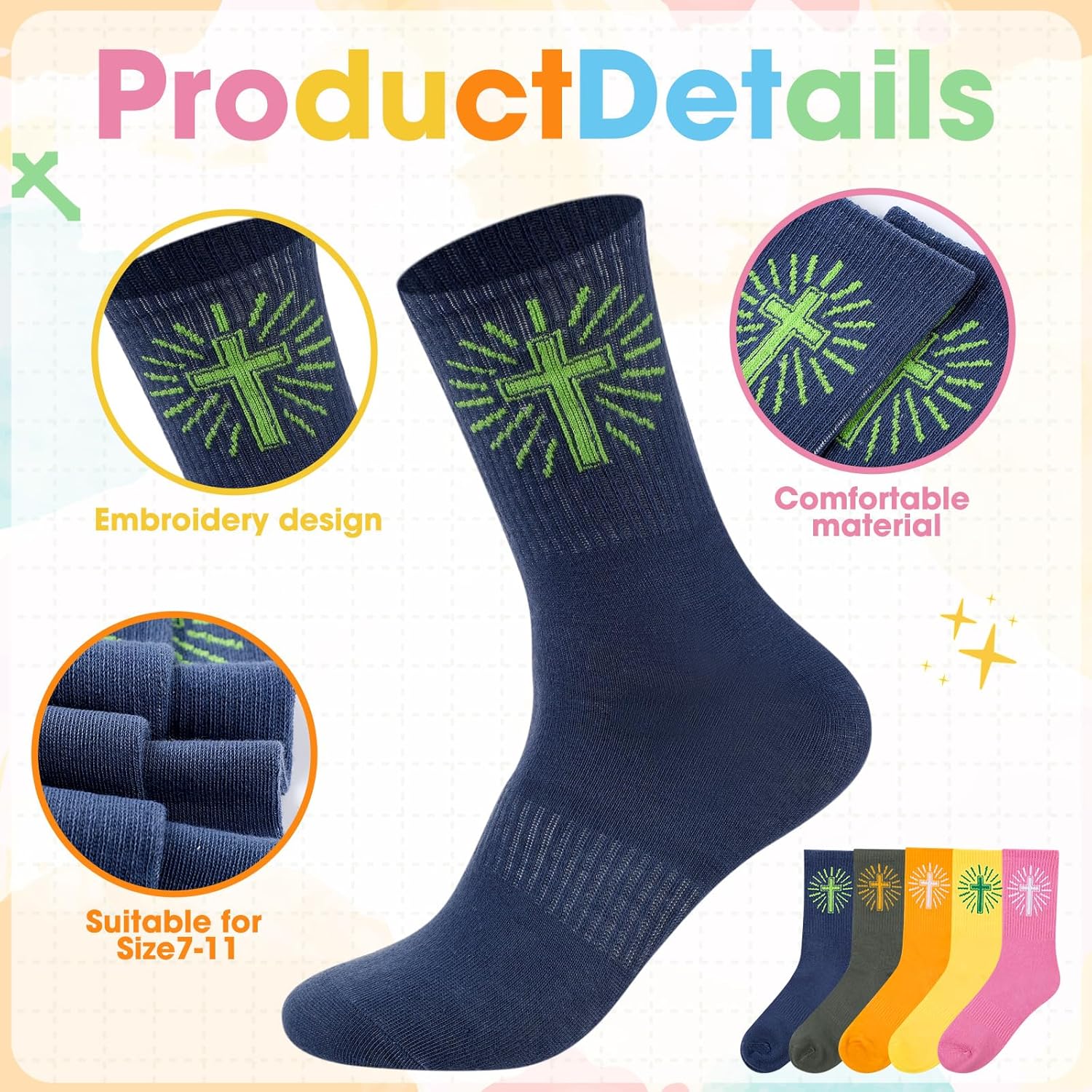 Mepase 20 Pairs Christian Gift Socks Bulk Colorful Cross Socks Inspirational Gifts for Women Men Mother Father Sunday School Religious Pastor Church Group Members