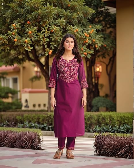 GoSriKi Women's Rayon Viscose Embroidered Straight Kurta with Pant & Dupatta - Image 4