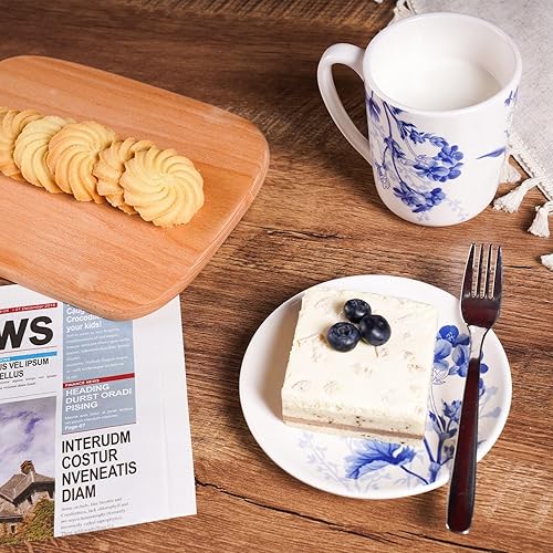 Miniatura 4 de Sonemone Ink Flower - Juego de 6 platos de postre pequeños de 6 pulgadas, para pasteles, aperitivos, helado, guarniciones, cerámica, microondas y