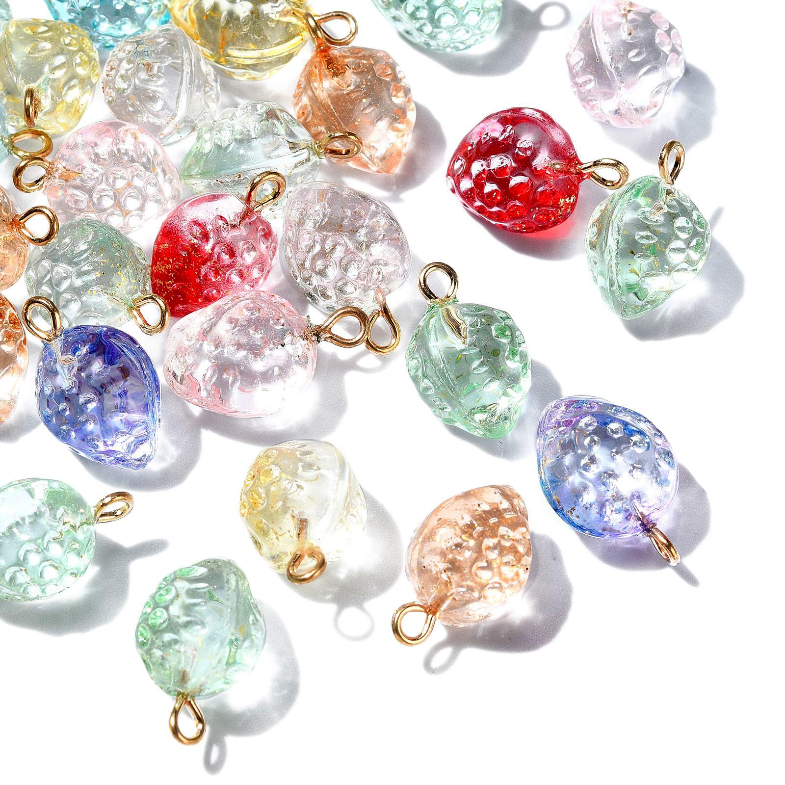 Stiesy 50Pcs Colorful Strawberry Glass Charms Pendants Lampwork 3D Fruit Charms Transparent Strawberry Dangle for DIY Crafts Necklace Jewelry Making — image 1