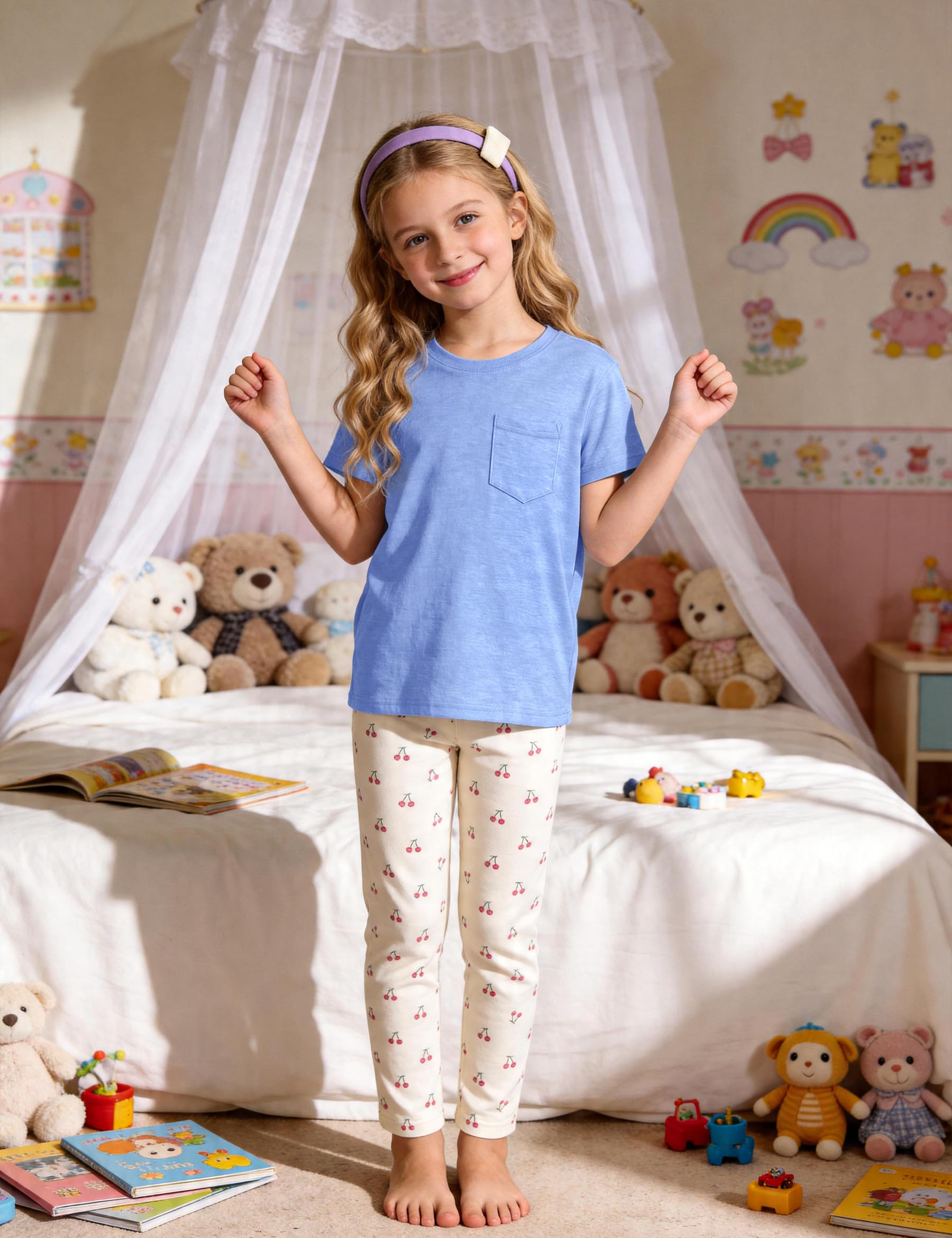 Camiseta de verano para niña, manga corta, básica, cuello redondo, color liso, con bolsillos, camiseta para niñas de 6 a 15 años