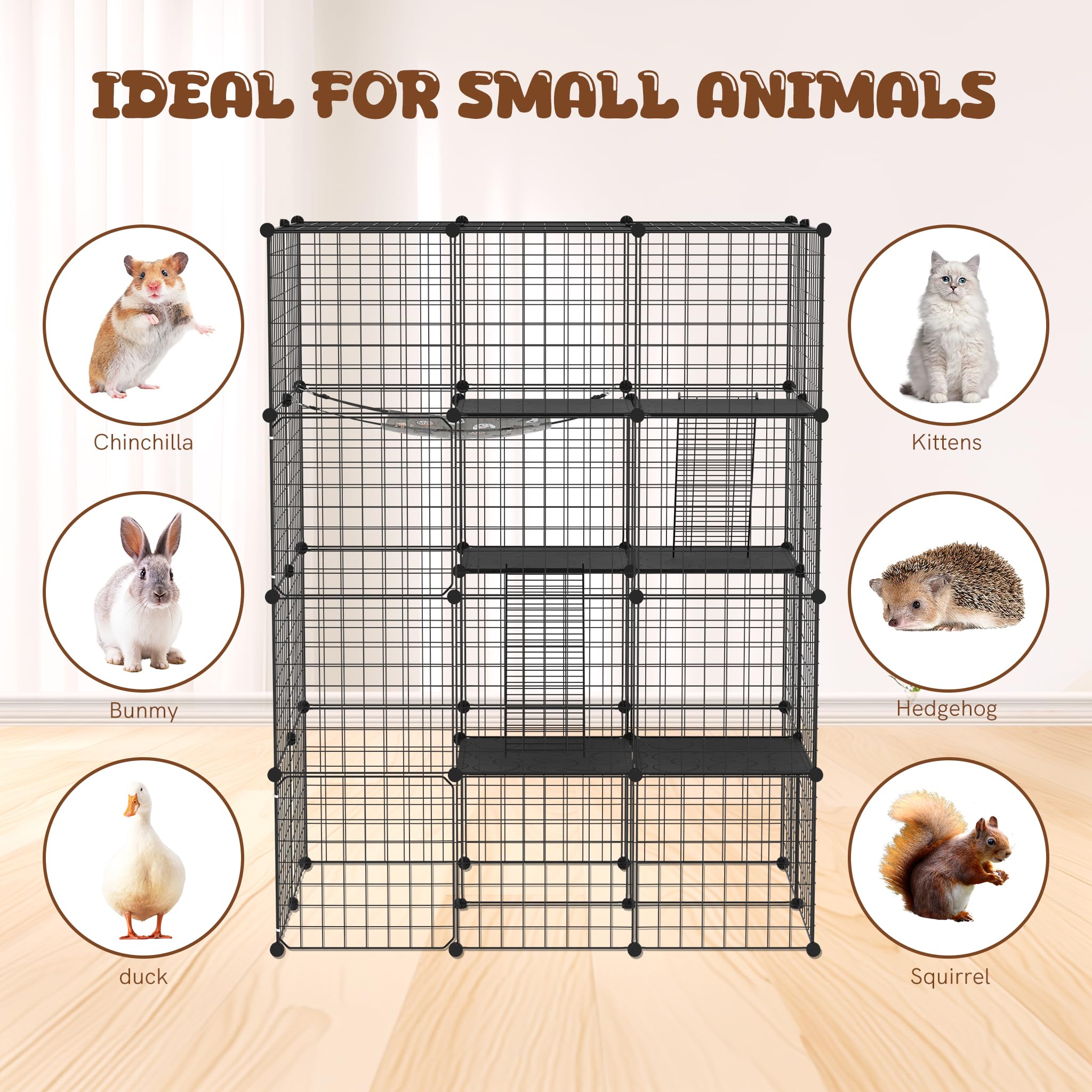 Froadp Jaula de metal para gatos con hamaca desmontable, 2 escaleras y 2 puertas, recinto para gatos de 4 pisos, transportable para gatos, conejos, chinchilla