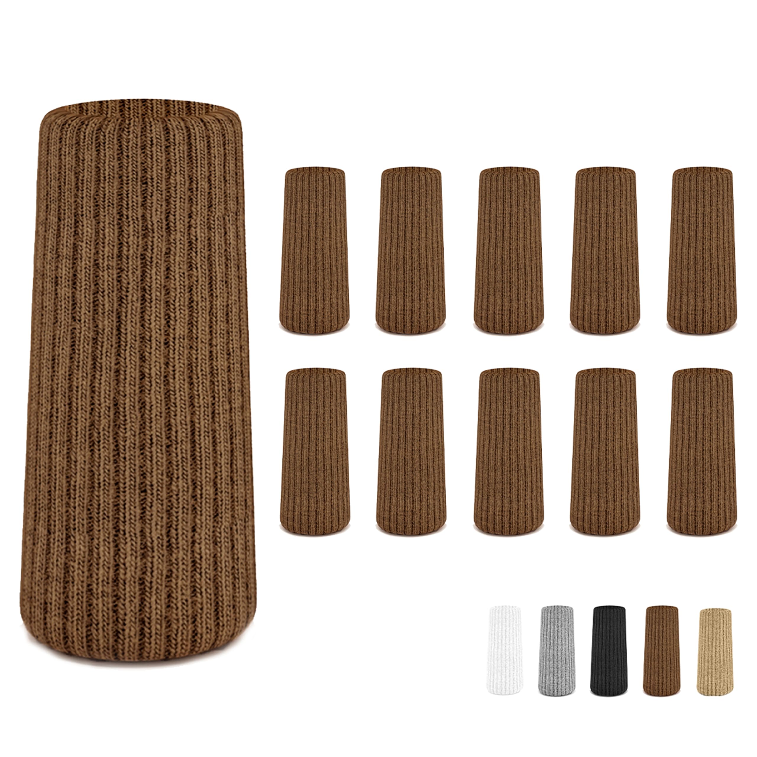 48 Pcs Brown Premium Chair Leg Socks Protectors for Hardwood Floors - Not Falling Off - Easy to Put On - Fits Round and Square Legs - High Elastic Bar Stool Leg Covers - Furniture Pads for All Shapes