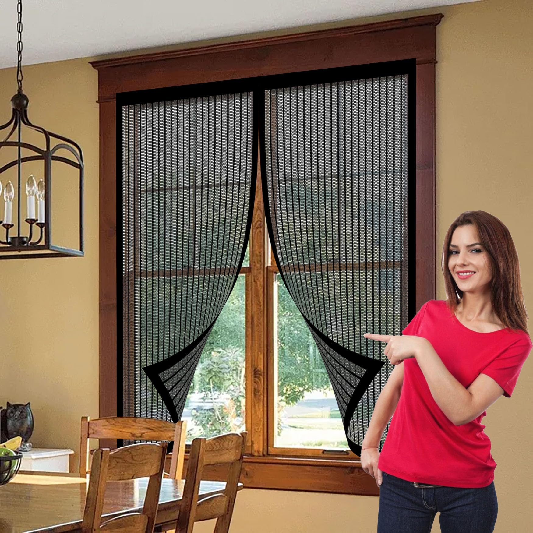 Yanhong Black Door Fly Screen Curtain 79 X 176 Cm Anti-Tearing Mosquito Door Net Keep Fly Bug Out With Powerful Magnets Screens Doors Nets For Balcony, Terrace, Cellar,