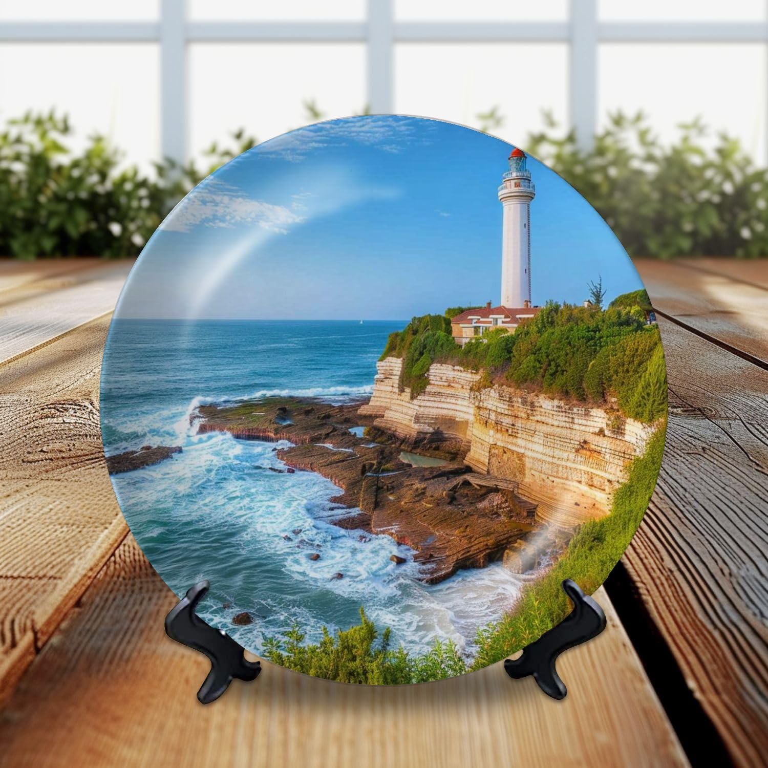 DISAOODANK Decorative Plates Lighthouse Biarritz Lighthouse France Wall Decor Ceramic Ornament with Display Stand and Hook Up for Festival, Parties, Wedding 8