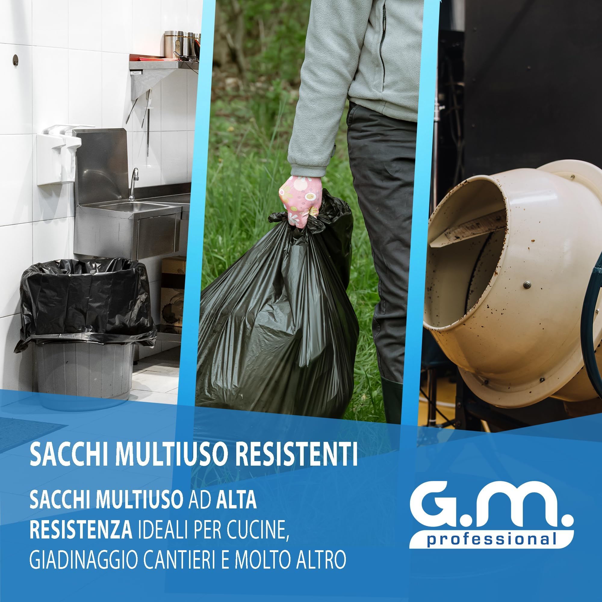 GM 110 Sacchi Ambra Trasparenti Extra Resistenti Mis. 90x120, 150 LT, Gr.170 a sacco, Confezione da 20 Kg, Realizzati al 100% Materiale Riciclato (PE),X Ristrutturazioni Giardinaggio Rifiuti Vari