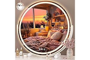 Hasipu 24" LED Makeup Mirror with Lights 3 Colors Dimmable Round Mirror 360°Rotation White