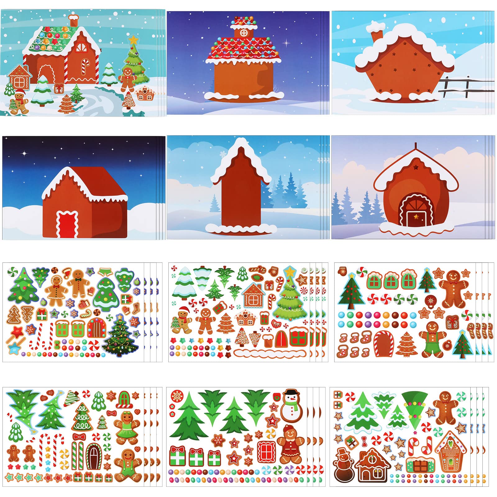 48 Blatt Make-a-Lebkuchenhaus Aufkleber für Kinder DIY Lebkuchenhaus Aufkleber Szenen und Hintergründe Lebkuchen-Aufkleber für Weihnachtsfeier Gefälligkeiten Urlaub Aktivität Handwerk Spiele Zubehör