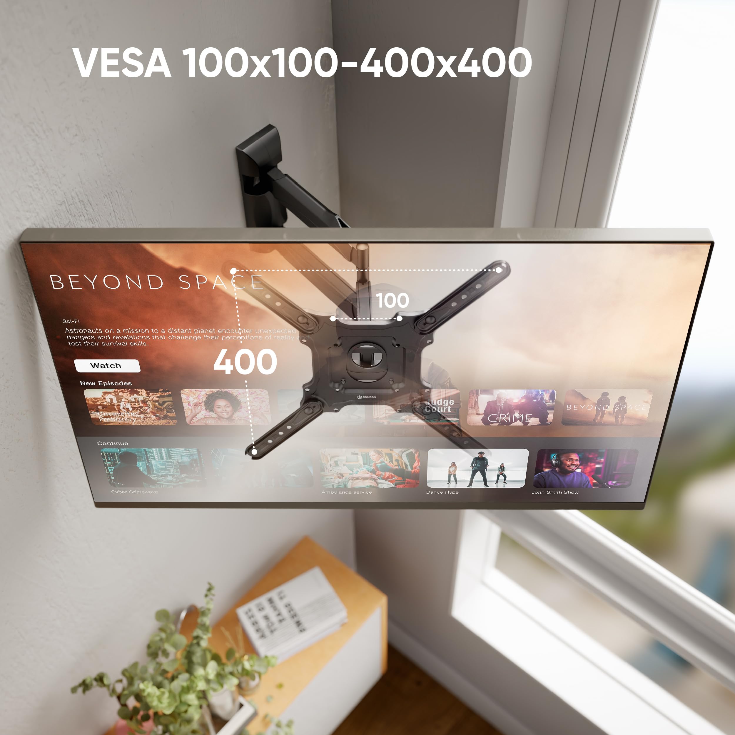 ONKRON TV Muurbeugel Draaibaar Voor 32-65 Inch TV's Tot 35 Kg Universele Tv Muurbeugel Uitschuifbaar Kantelbaar Vesa 100x100 400x400 Draaibare Arm Tv Muurbeugel Zwart M4 B