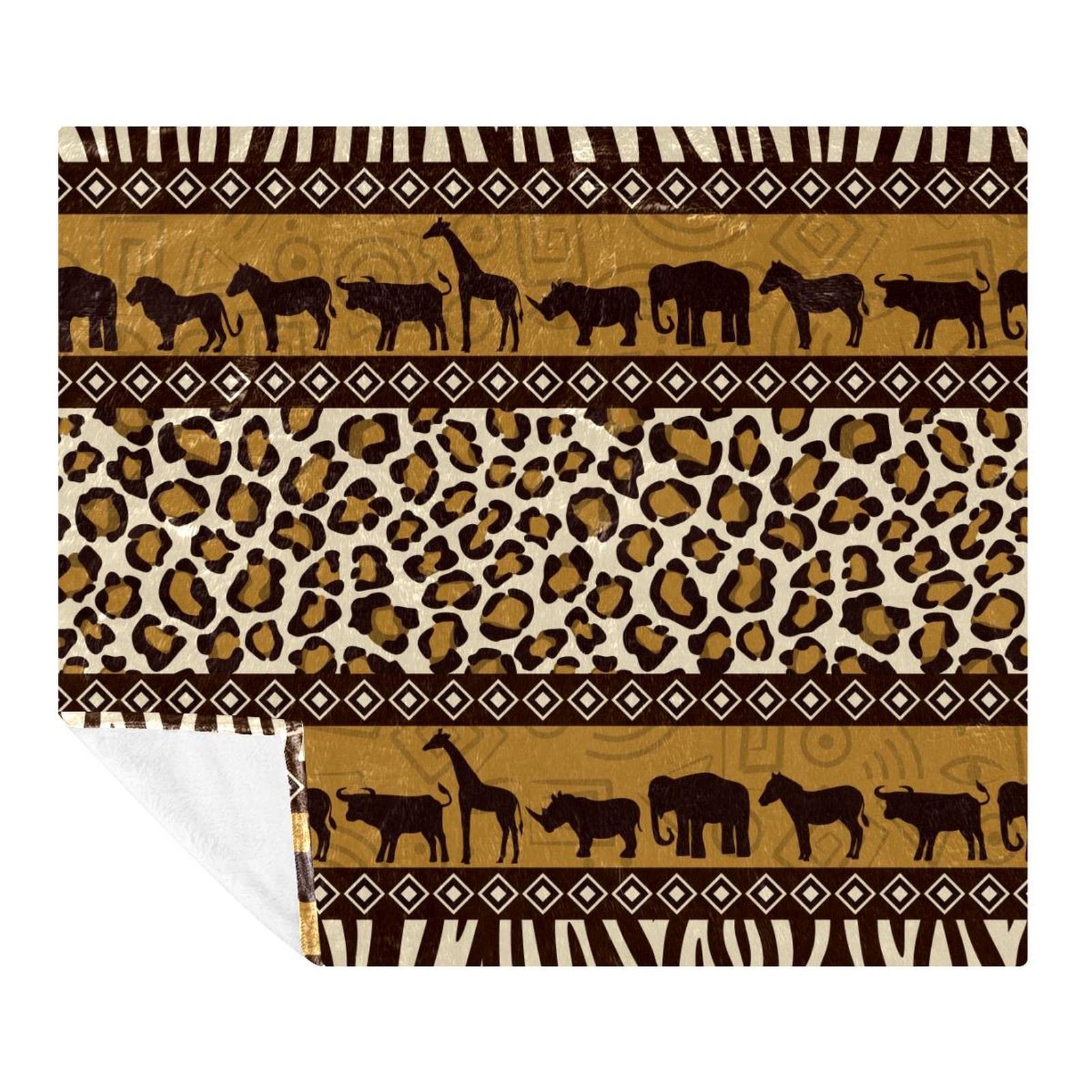 Couverture polaire motif animaux d'Afrique 150x130 pour lit et canapé
