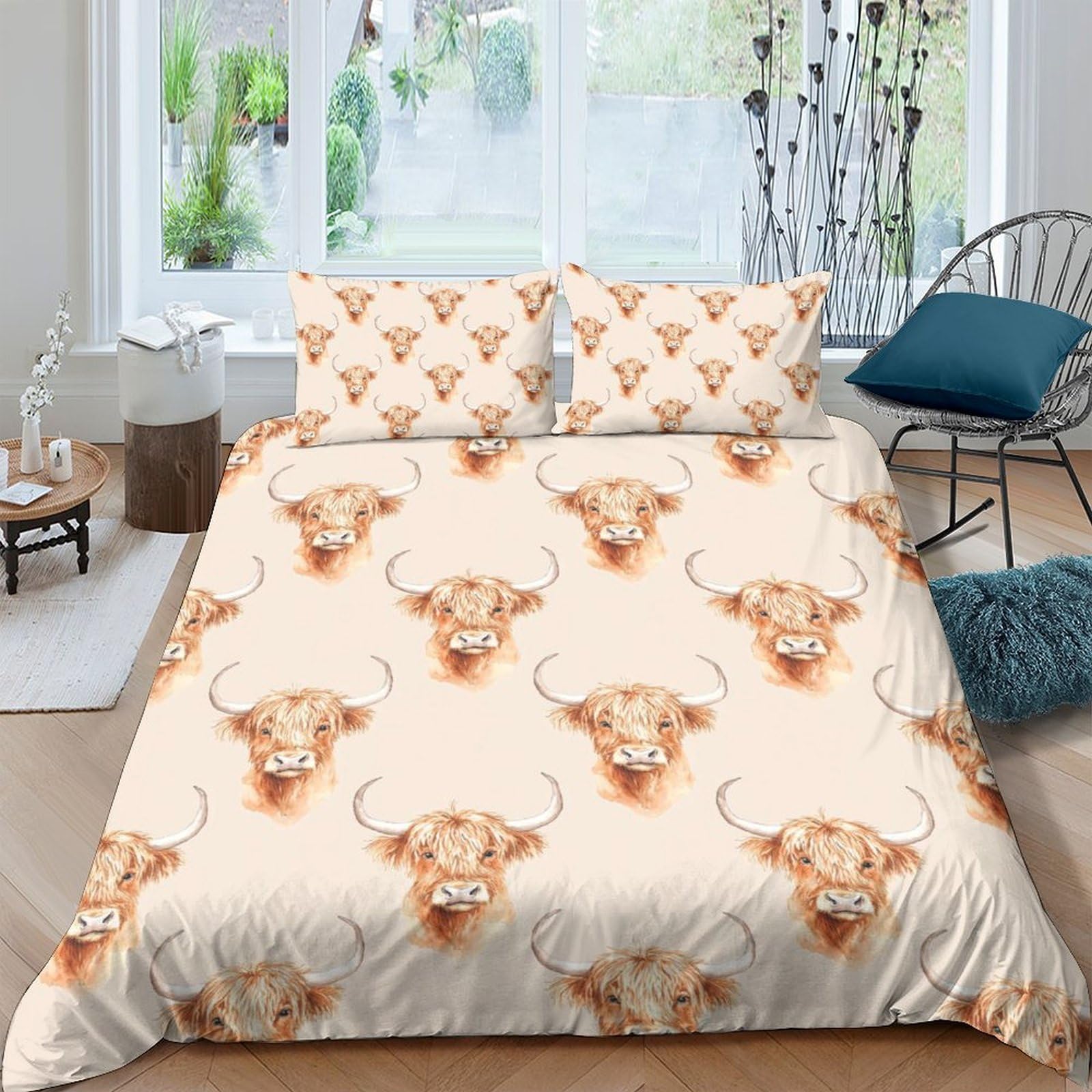 Ctjqhvkz Style-7 3D Printed Highland Cow Fitted Sheet Microfiber Soft Beige Animal Bed Cover For Bedroom Guest Room Easy Care Single（135X200cm）