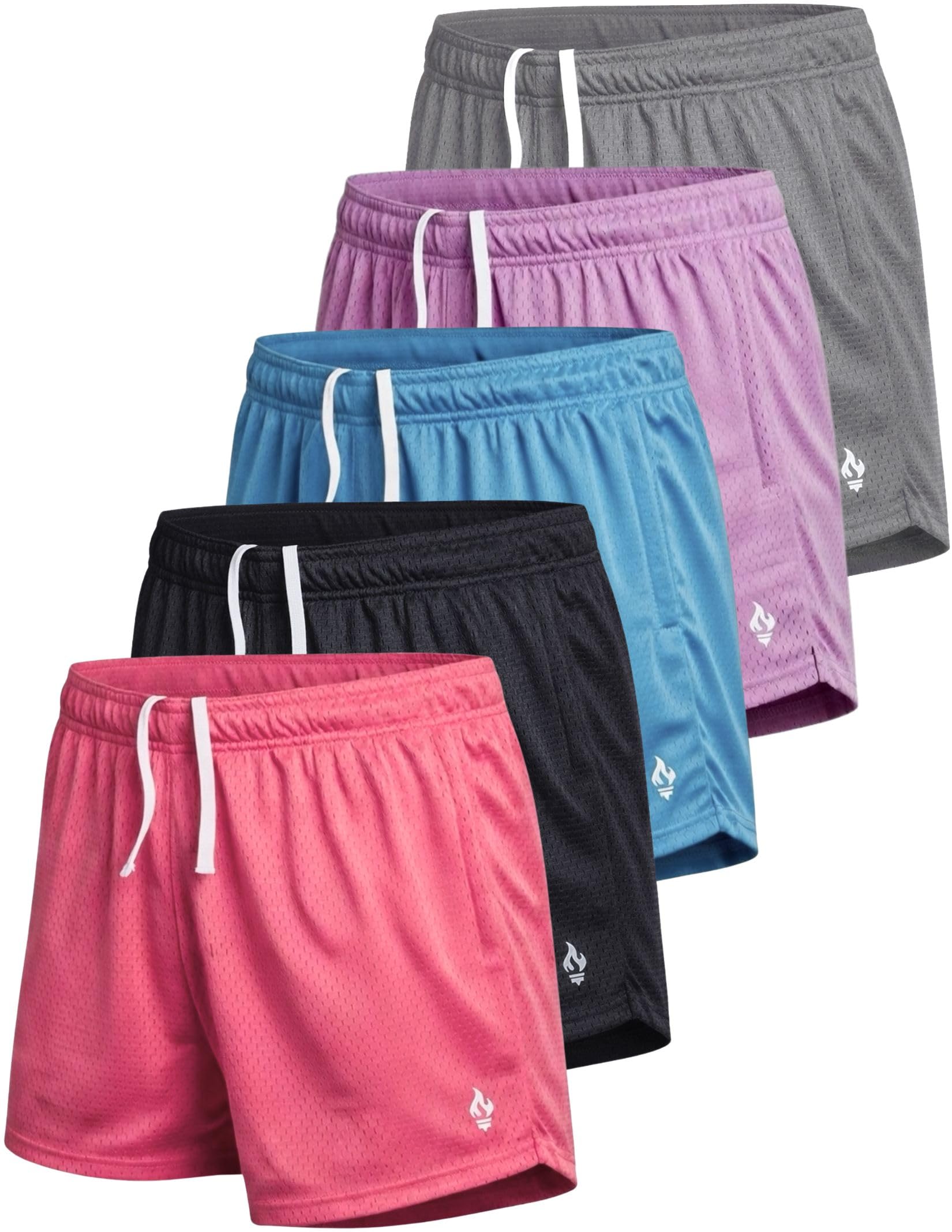 Liberty Imports Paquete de 5 Pantalones Cortos Deportivos de Malla de 5 Pulgadas para Mujer con Bolsillos Ocultos con Cremallera, Ropa Deportiva para Entrenamiento de Yoga, Set a, S