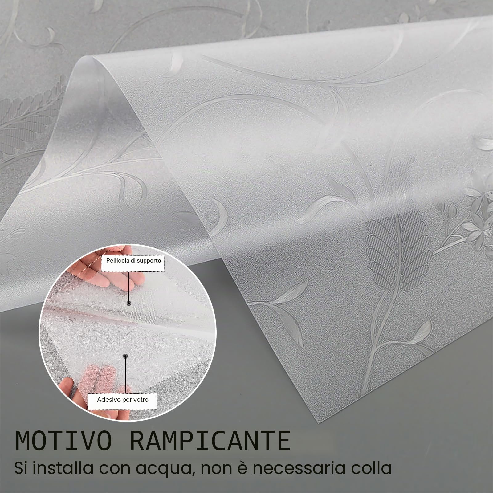 Shackcom J008 - Pellicola adesiva per finestra, autoadesiva, opaca, 90 x 400 cm, pellicola in vetro smerigliato statica anti-UV, con motivo di piante vino, ufficio, cucina, soggiorno, bagno