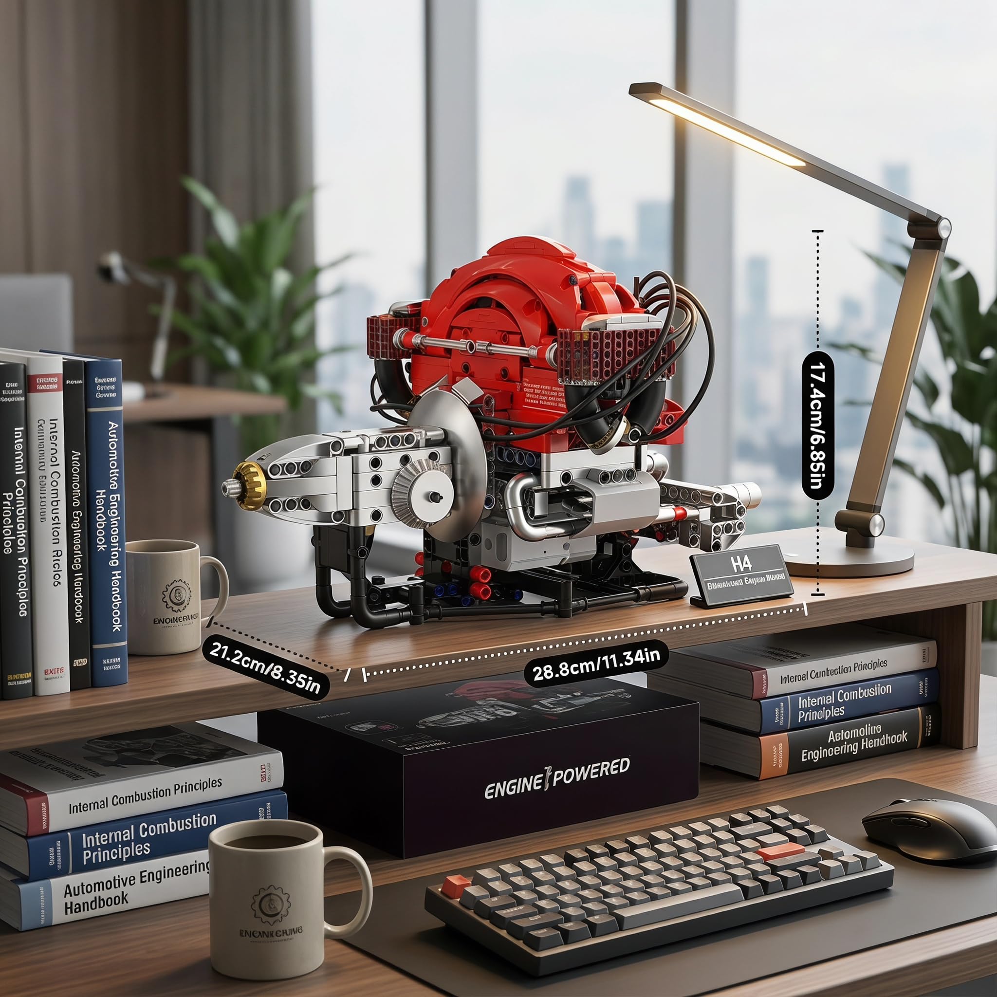 Maqueta Motor H4 868 Piezas – Kit Motor Miniatura Bluetooth & LED RGB | Motor H4 para Montar Adultos Stem Maquetas para Montar Idea Regalo Hombre