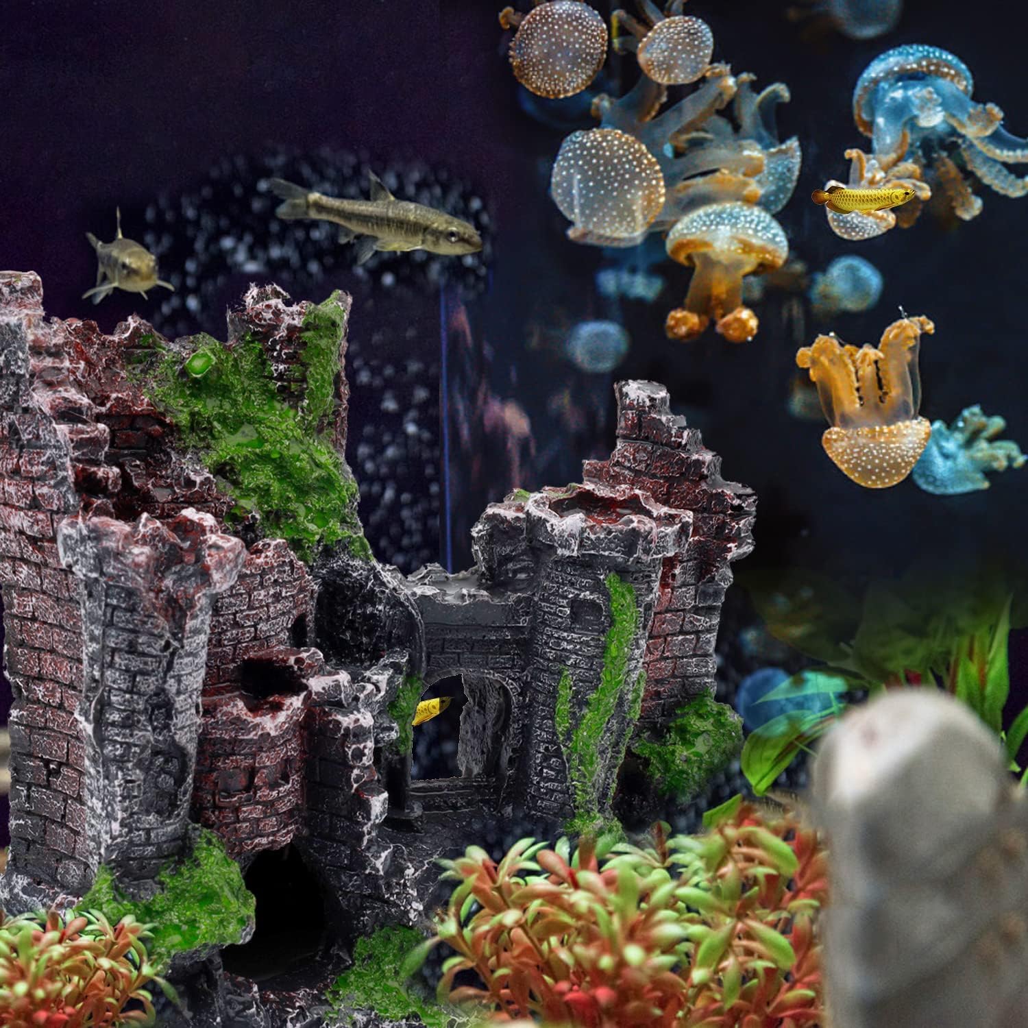 XUBX Aquarium Decoration, Fish Tank Rock Resin Bus Ornament - Image 2