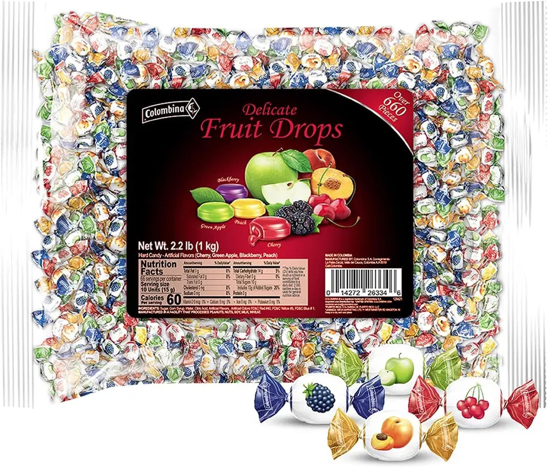 Delicate Fruit Drops, 4 Assorted Fruit Candy Flavors, Individually Wrapped, Ideal for Easter, Halloween, and Christmas, 2.2lbs (Pack of 1)