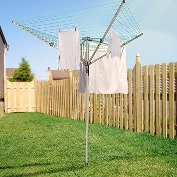 Innotic Outdoor Rotary Airer, Height Adjustable Foldable Clothes Airer Tower 86-168 cm, 50 m Line for 5 Laundry Loads for Balcony, Camping, Stand Dryer | 4 Arm Stand Dryer & 50 m Line for 5 Loads of Laundry, 86-168 cm, Space Saving for Outdoor, Balcony & Camping