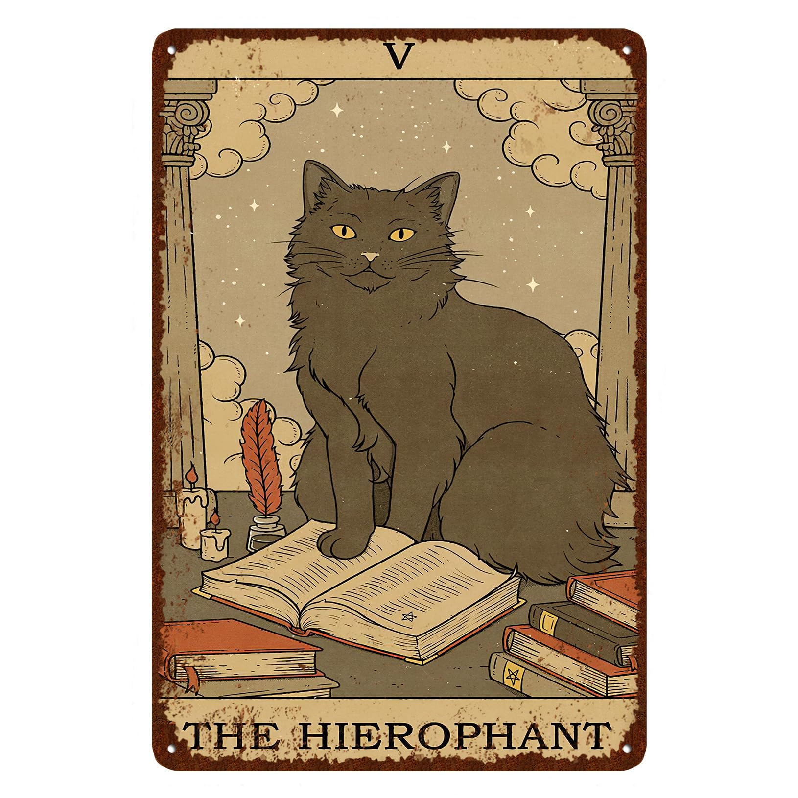 CEOsigns Vintage Cat Tin Sign Retro Tarot Card Metal Sign Poster Wall Art Decor Bathroom Dorm Room Home Decor - Hierophant