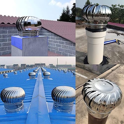 Miniatura 6 de Turbina de viento giratoria científica industrial para techos de acero inoxidable de 12 pulgadas, tapa de ventilación para ventilación de turbina de