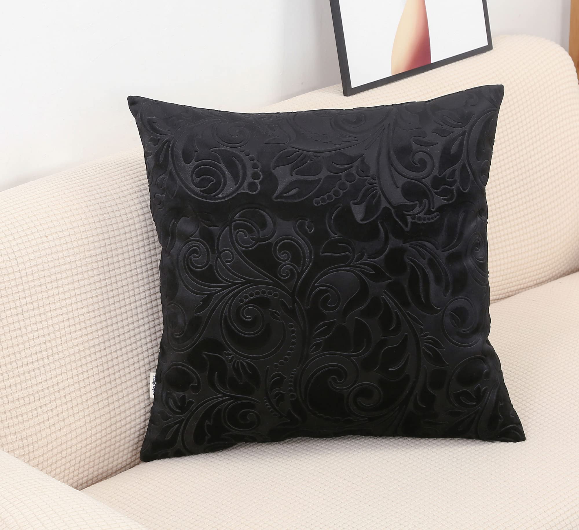 TangDepot Heavy Velvet Embossing Throw Pillow Cover, Classis Floral Anaglyph Velvet Fabric, Euro Sham, European Throw Pillow Cover, Indoor/Outdoor - (26" x 26", C28 Black)