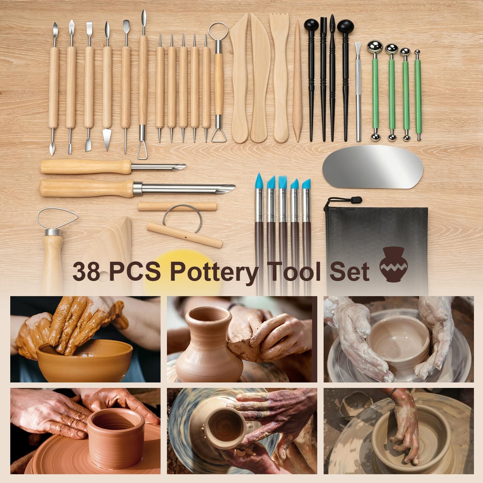 Amrules Herramientas de cerámica, juego de 38 herramientas de escultura de arcilla polimérica, kit de cerámica para principiantes, adultos, manualidades de cerámica, tallado, dibujo, moldeado