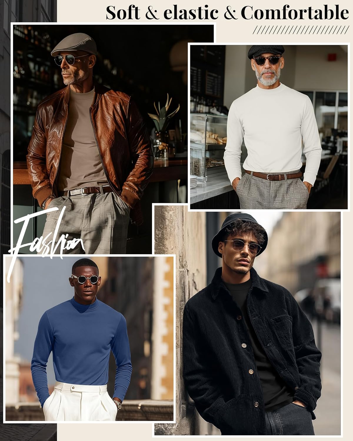 Neer 4 Pack Men's Mock Neck Shirts, Long Sleeve Turtleneck Pullover Tops Slim Fit Casual T Shirts Lightweight Basic Sweaters - Image 2