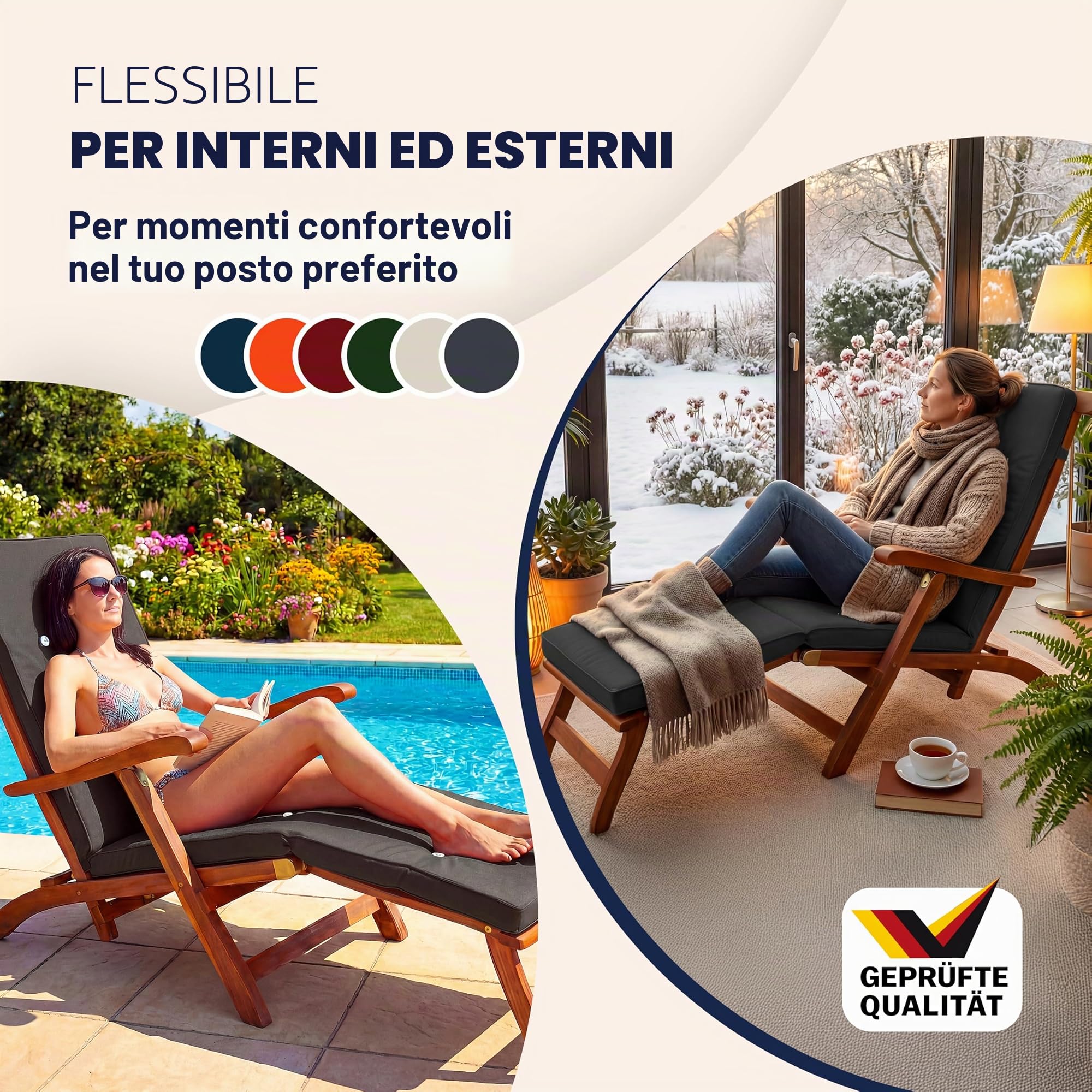 Detex® Cuscino Imbottito per Lettino Prensidole Effetto Lino Coprisdraio Imbottitura Sdraio Cuscini per Lettino da Giardino Materassino per Lettini